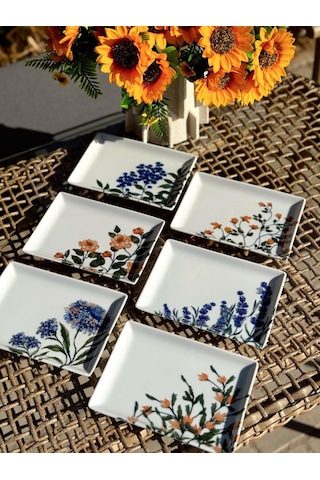Porland Flower Garden 6 Kişilik Kare Pasta Tabağı 18x13cm 04ppo000225 Çok Renkli