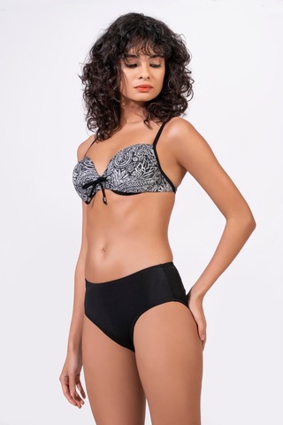 Endeep Kadın Balenli Destekli Bağcık Detaylı Yüksek Bel Bikini Takımı Siyah
