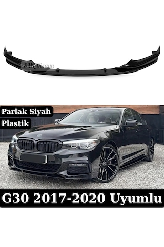 Bmw 5 Serisi G30 Uyumlu Ön Tampon Eki - Parlak Siyah Piano Black Vakum Plastik M Performance Lip 2017-2020 M Sport
