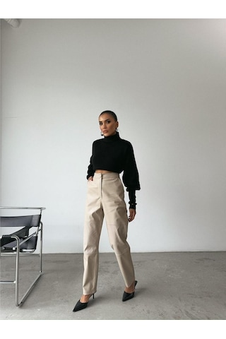 Ge Ticaret Deri Pantolon Diz Parçalı - Taş Altın