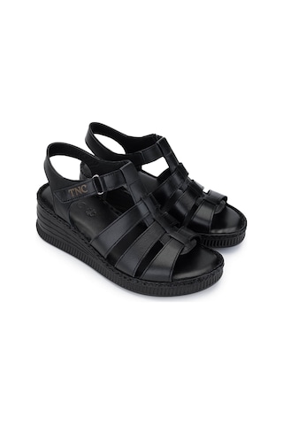 Tamer Tanca Kadın Hakiki Deri Siyah Deri Comfort Sandalet 1107 103 Bn Sndlt Y25 Sıyah Dr Siyah