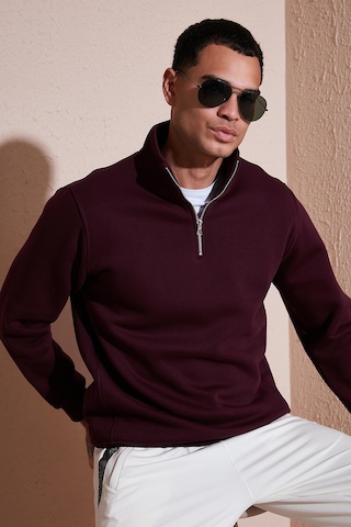 Buratti Pamuklu Regular Fit Yarım Fermuarlı Dik Yaka Erkek Sweat 59052592 Vişne