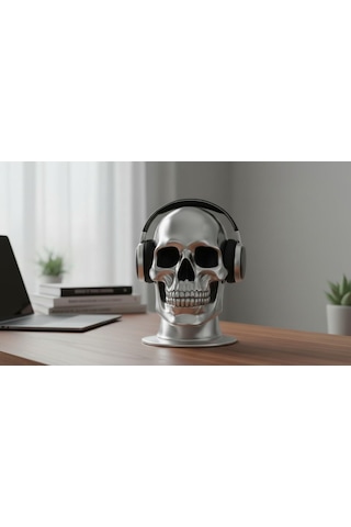 Happy3dworld Kafatası Kulaklık Standı, 3d Baskı Krom Gotik Gaming Aksesuarı