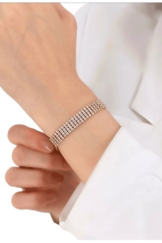 Dört Sıra Taşlı Çelik Bileklik Çok Renkli