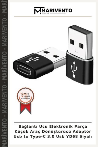 Bağlantı Ucu Elektronik Parça Küçük Araç Dönüştürücü Adaptör Usb To Type-c 3.0 Usb Yd68 Siyah