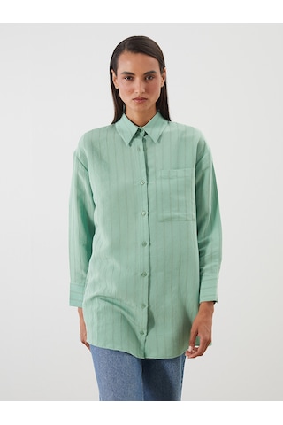 Lcw Modest Yeşil Dokulu Oversize Kadın Gömlek Tunik