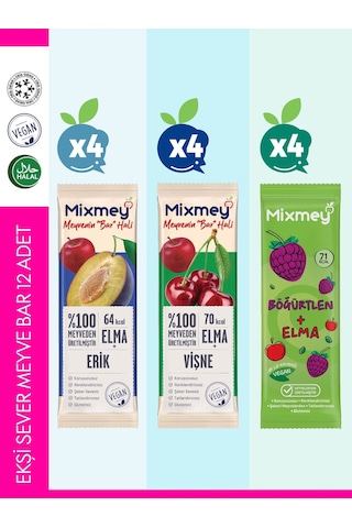 Mixmey Ekşi Sever Meyve Barı – 12 Adet | Sağlıklı Atıştırmalıklar – Vegan, Glutensiz (20GR X 12 ADET)