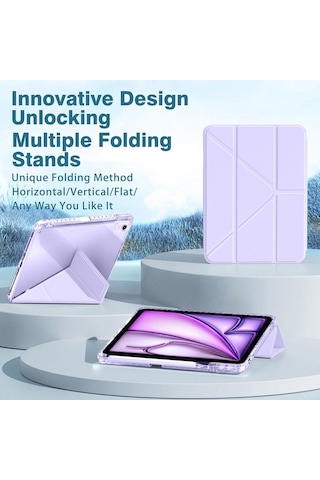 Apple İpad Uyumlu Air 11inç M4/m3/m2 Air 4/5.nesil 10.9 Kılıf Mika Trifolding Şeffaf Kalem Bölmeli