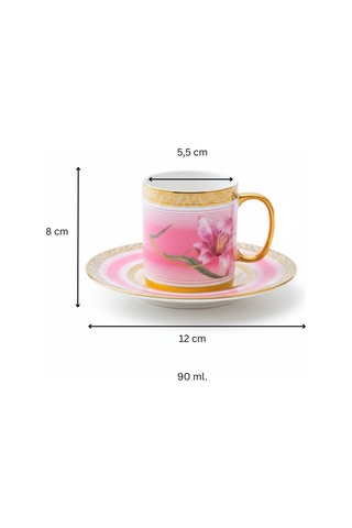 Tulip Pembe Renk Çiçek Figürlü 6 Kişilik Porselen Kahve Fincan Takımı 90 Ml. Pembe