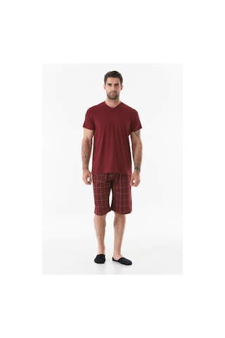 Fullamoda Ekose Desenli V Yaka Pijama Takımı 24mıcg631212242-bordo 24MICG631212242-Bordo