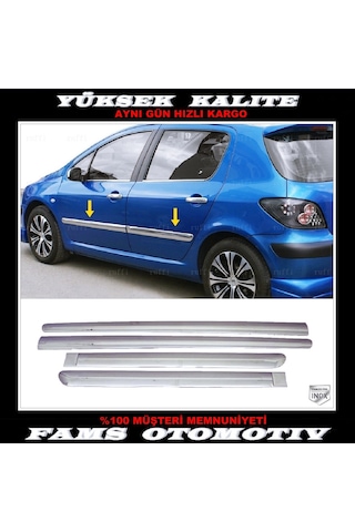 Peugeot 307 Hb Krom Yan Kapı Çıtası 4 Prç. 2000 ve Üzeri P.çelik