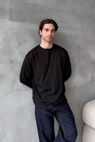 Erkek Oversize Uzun Kollu Basic T-shirt Siyah