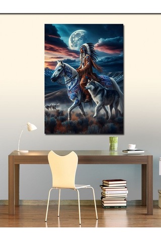 Kanvas Tablo Kızılderili Adam Ve Atı 50cmx70cm