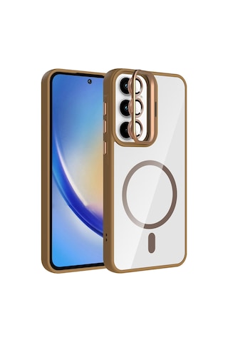 Zore Galaxy Uyumlu A35 Kılıf Standlı Ve Kamera Lens Hediyeli M-safe Şarj Özellikli Ogaa Etro Kapak - Desert Tita Desert Titanyum