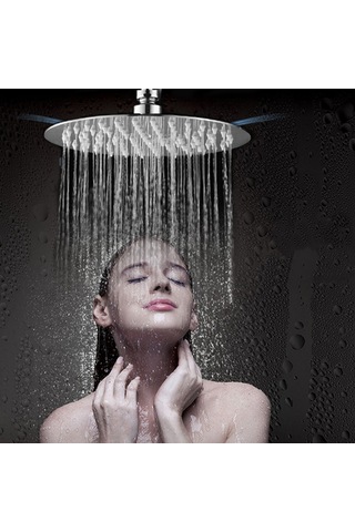 Hangfox 8 İnç 304 Paslanmaz Çelik Yuvarlak Şovırbaş, Yüksek Basınçlı, Otomatik Temizleme Nozzle, G1/2 Bağlantı, 1.5m Teflon Bandı Dahil - Gümüş Diğer