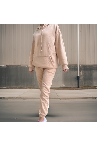 Ceyss Design Unisex Üç İplik Şardonlu Oversize Hoodieli Eşofman Takımı-bej Bej