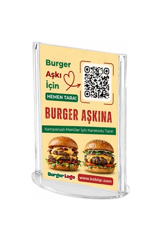 Burger Qr Menü Standı 5 Adet Oval A6 10 15 Cm + Qr Menü Yazılımı Beyaz Beyaz
