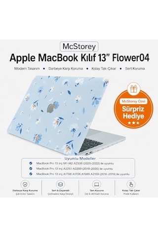 Macbook Pro 13 Çiçek Desenli Kılıf A1706 A1708 A1989 A2159 A2251 A2289 A2338 M1 M2 Uyumlu Baskılı Sert Kılıf İnce Hafif Koruyucu Kapak Açık Mavi