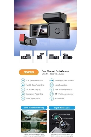 Dahua Dae-hc5710wv-s5pro S5pro Araç İçi Kamera Ön Kamera 4k Arka Kamera 1080p Çift Kameralı Araç Kamerası Wi-fi G-sensör