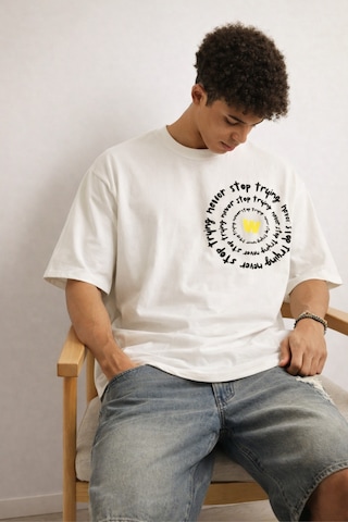 Tarz Cool Erkek Oversize Tişört Never Stop Trying Baskılı Salaş Kalıp Beyaz