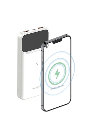 Sword 10.000mah Kablosuz Powerbank 22.5w Pd&qc Hızlı Şarj Type-c+usb+wireless Beyaz Sw-wq11 BEYAZ