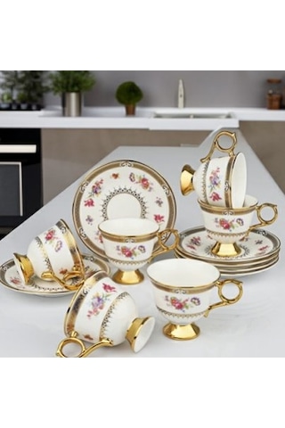 Kosova Megan Premium 6 Kişilik Porselen Kahve Fincan Takımı - Rsy-262 Beyaz