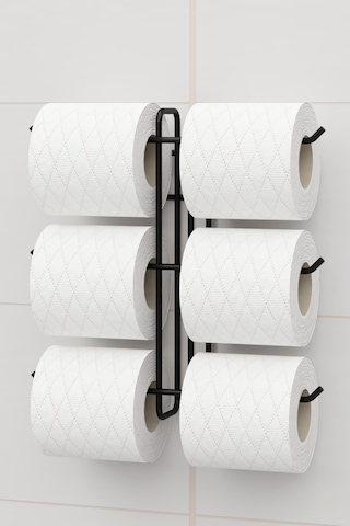 Yapışkanlı 6 Lı Tuvalet Kağıtlığı Tutacağı Askısı Mat Siyah Metal Tuvalet Kağıtlık Organizeri