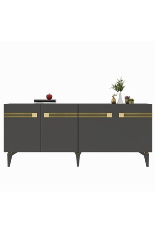 Vie Konsol Tv Sehpası Çok Amaçlı Dolap 150 Cm Antrasit Altın