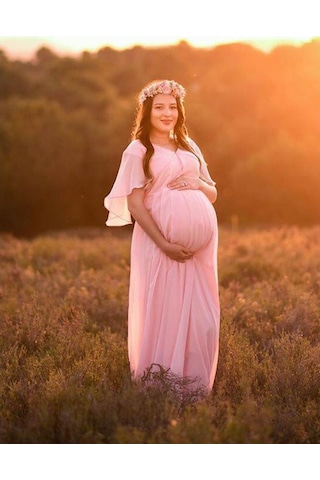 Modalabio Moda Labio- Babyshower Melek Kol Hamile Elbisesi Pudra