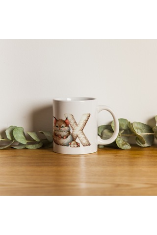 X Harfi Tasarım Bardak, Sevimli Hayvan Temalı Harf Bardağı Beyaz
