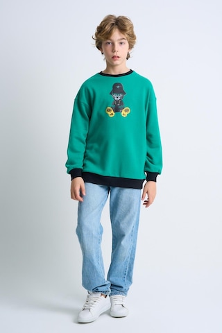 Alexandergardi Alexandergardı Baskılı Bisiklet Yaka Çocuk Sweatshirt Koyu Yeşil