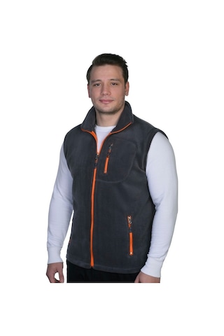 Genıus Store Erkek Polar Spor Yelek Renkli Tam Femuarlı 3 Cepli Füme