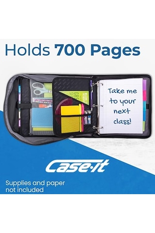 Case-it The Dual 2.0 Fermuarlı Bağlayıcı Sırt Çantası - İki 2 İnç D Halkalı - 5 Konu Dosya Klasörü - Çoklu Cep - 800 Sayfa Kapasitesi - Omuz Askısı İle Birlikte Gelir - Siyah Dual-301