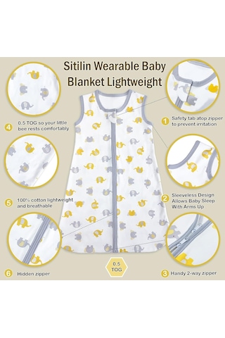 Sitilin Bebek Uyku Tulumu Çift Fermuarlı % 100 Doğal Pamuk Kumaş Özel Kumaş Unisex 0.5 Tog Stl6429 Ekru
