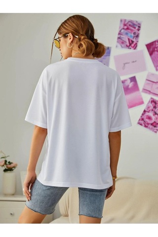Kadın Beyaz Oversize You Go Baskılı T-shirt Beyaz-67199
