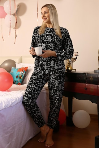 Akbeniz Kadın Uzun Kol 3 İplik Penye Pijama Takım 4180 - L Siyah