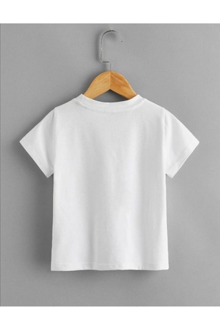Ayıcık Baskı Detaylı Kısa Kollu %100 Pamuklu Beyaz Çocuk T-shirt Beyaz Ayıcıklı