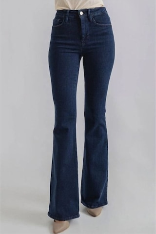 Ispanyol Renk Solmaz Likralı Yüksek Bel Koyu Mavi İspanyol Jeans Pantolon Koyu Mavi