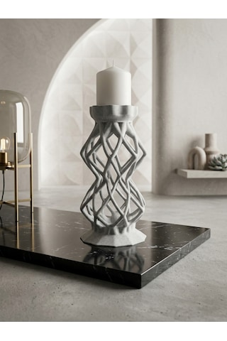 3D Mumluk Şamdan Mermer Desenli Salon Aksesuarı
