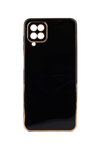 Kilifone - Galaxy A12 Uyumlu Kılıf Kenarları Parlak Altın Renkli Silikon Bark Kapak - Beyaz - T21633