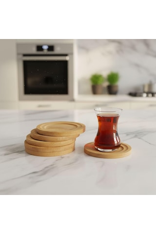 Deconox Bambu Yuvarlak Çay Tabağı Bardak Altlığı 6'li Set, Dekoratif Bambu Altlık Çok Renkli