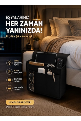 Kumandalık Koltuk Kenarı Organizer Yan Sehpa Koltuk Kenarı Düzenleyici Koltuk Başı Örtü Siyah