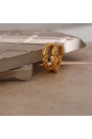 Eetit Paslanmaz Çelik Yuvarlak Yüzükler Kadınlar Için Altın Doku Metal Bildirimi Trendy Takı Hediye Altın