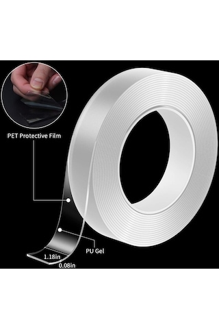 Pazly Çift Taraflı Akrilik Jel Bant 2mmx3cmx500cm - Dayanıklı Ve Şeffaf Yapıştırıcı Band
