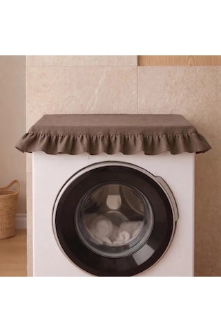 Fırfırlı Çamaşır Makinesi Örtüsü - Çeyizlik Dekoratif Banyo Makine Kılıfı- Kahverengi