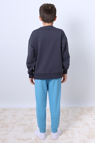 Erkek Çocuk Eşofman Takımı College Kabartmalı 4 Mevsim Ribanalı F6 Mavi