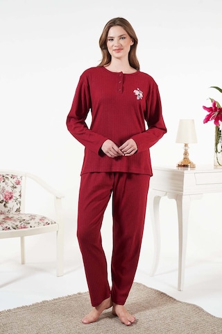 Remsa Kadın İnterlok Şardonlu Fitilli Pijama Takımı 25330 Bordo Bordo