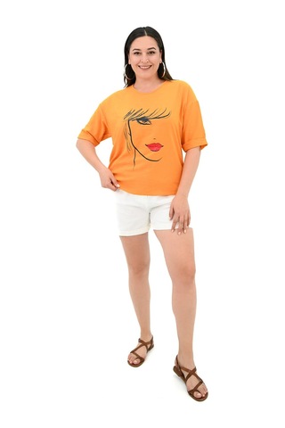 Kadın Büyük Beden Yüz Baskılı T-shirt 1788-25 001