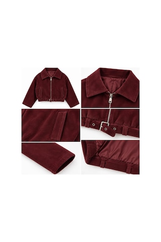 Nazzain Kemerli Fox Kumaş Bomber Ceket Bordo