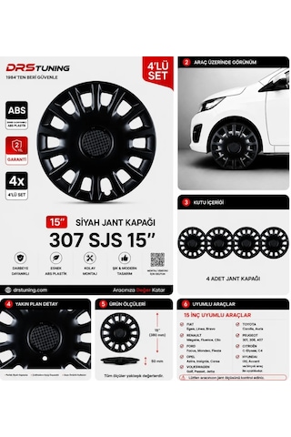 Alfa Romeo Uyumlu 15 Inç Kırılmaz Parlak Siyah Jant Kapağı 1 Takım 4 Adet No:307